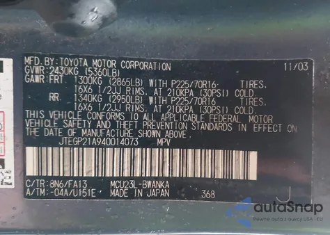 2004 Toyota Highlander Limited V6/V6 from USA, damaged, VIN JTEGP21A940014073